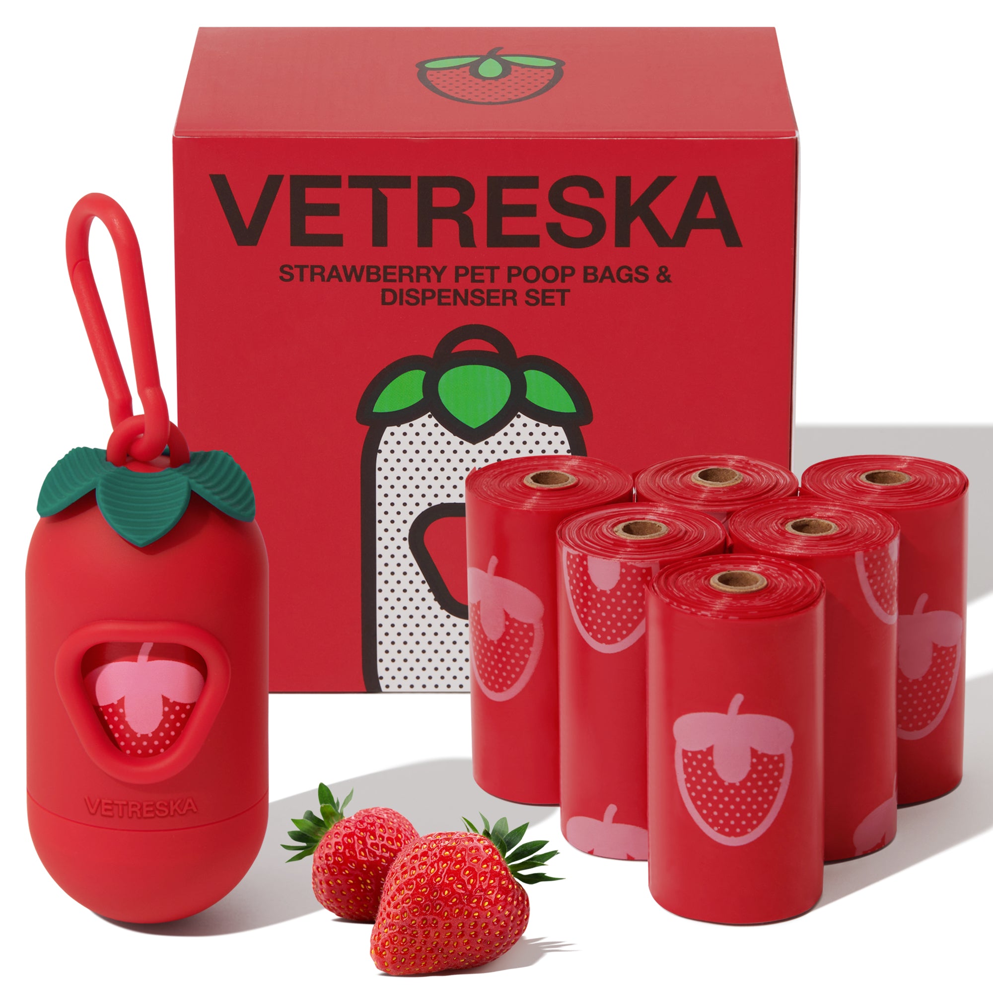 Strawberry Poop Bags & Dispenser Set