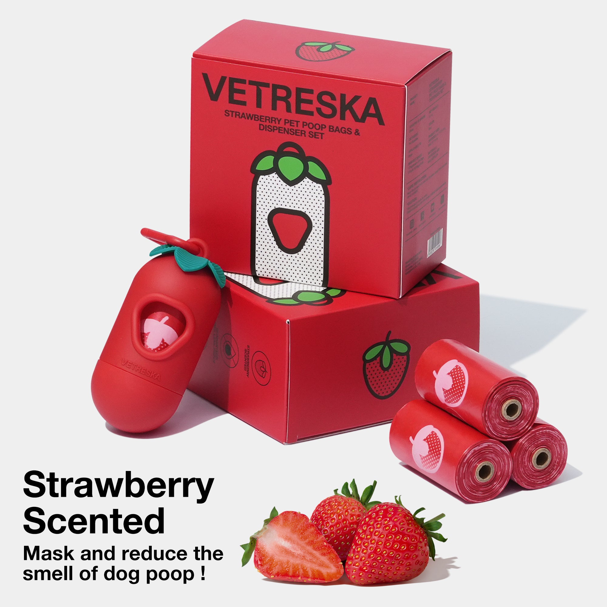Strawberry Poop Bags & Dispenser Set