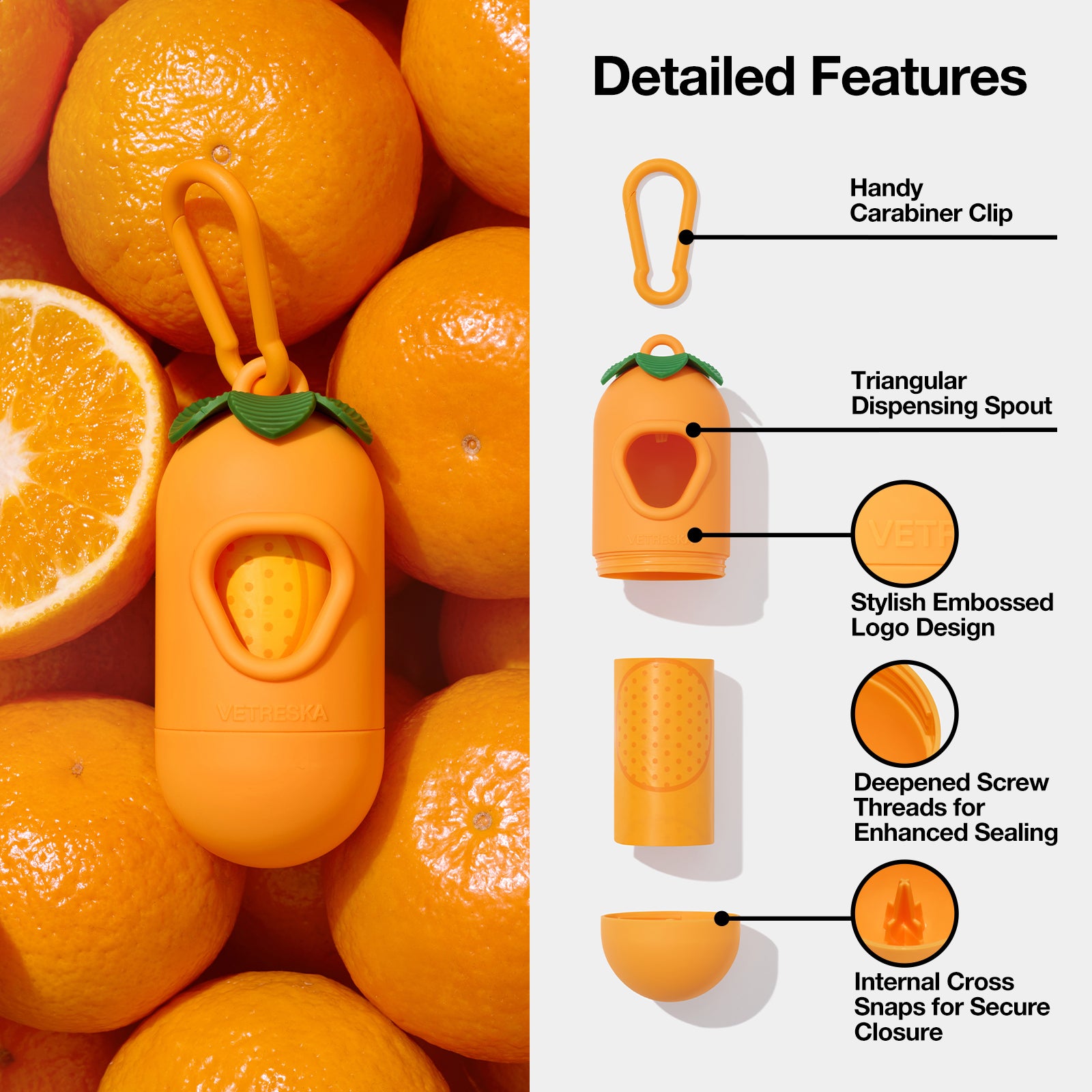 Tangerine Poop Bags & Dispenser Set