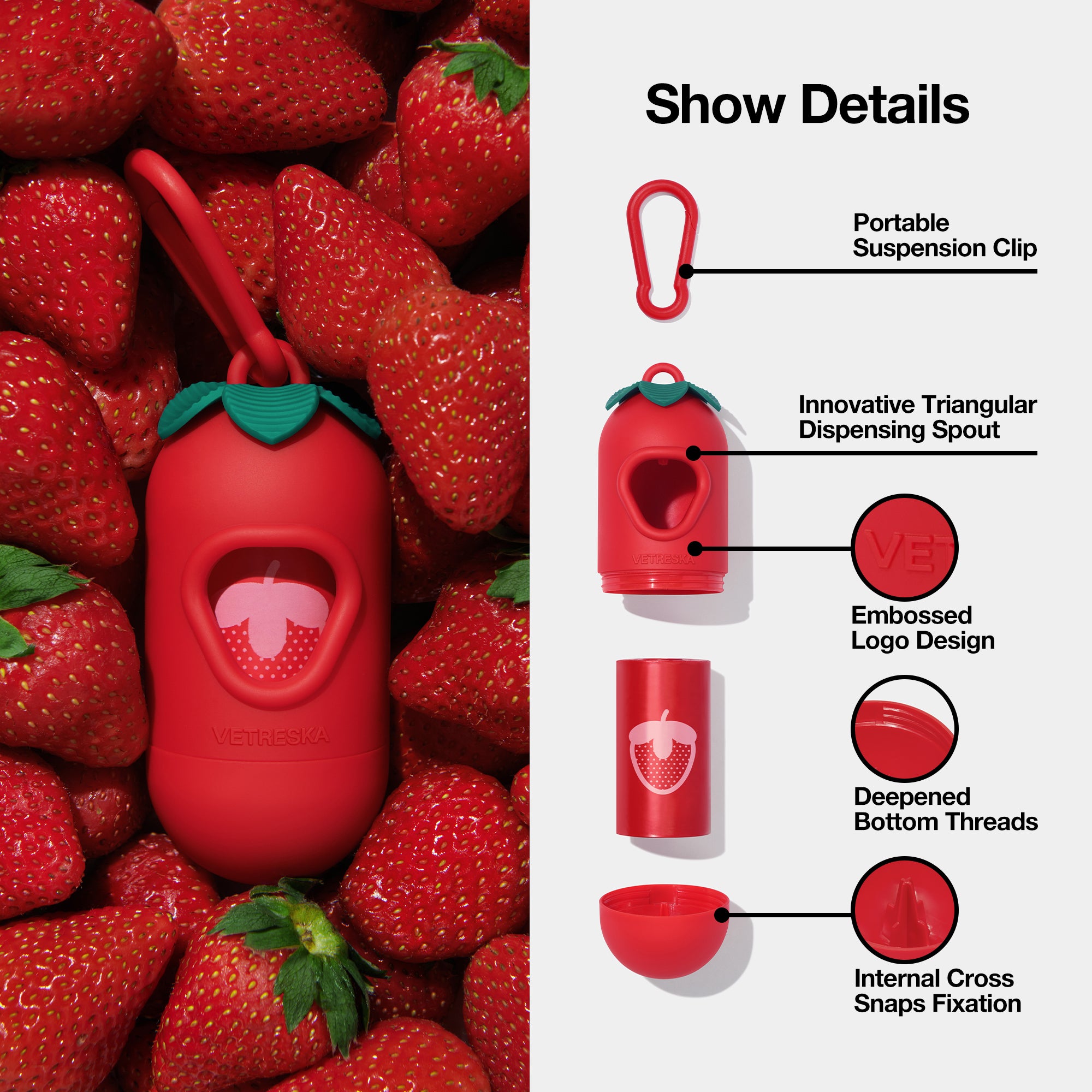 Strawberry Poop Bags & Dispenser Set