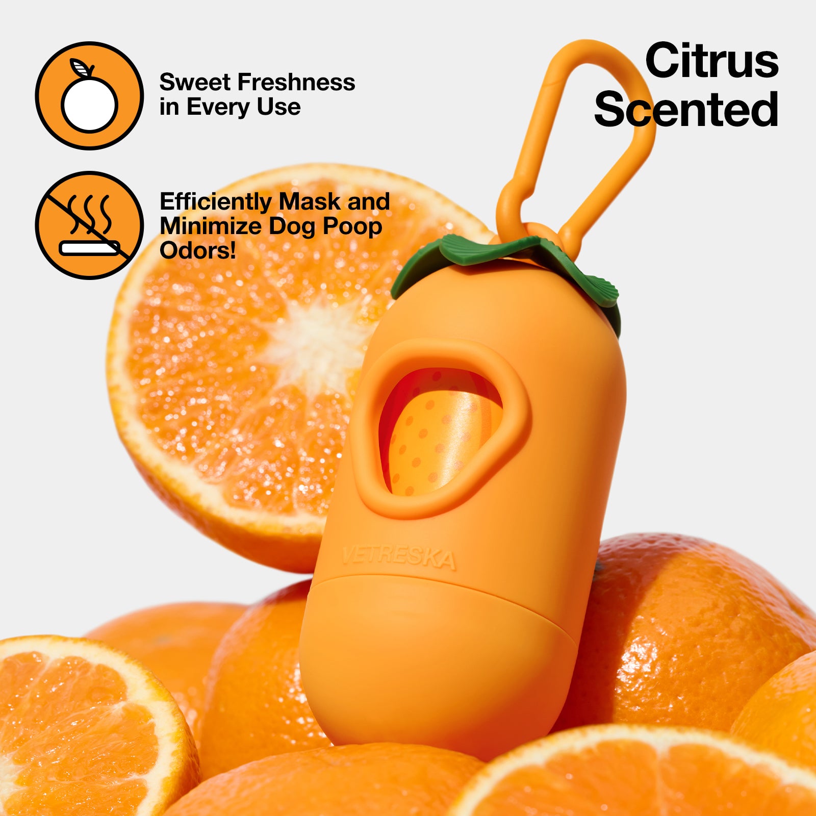 Tangerine Poop Bags & Dispenser Set