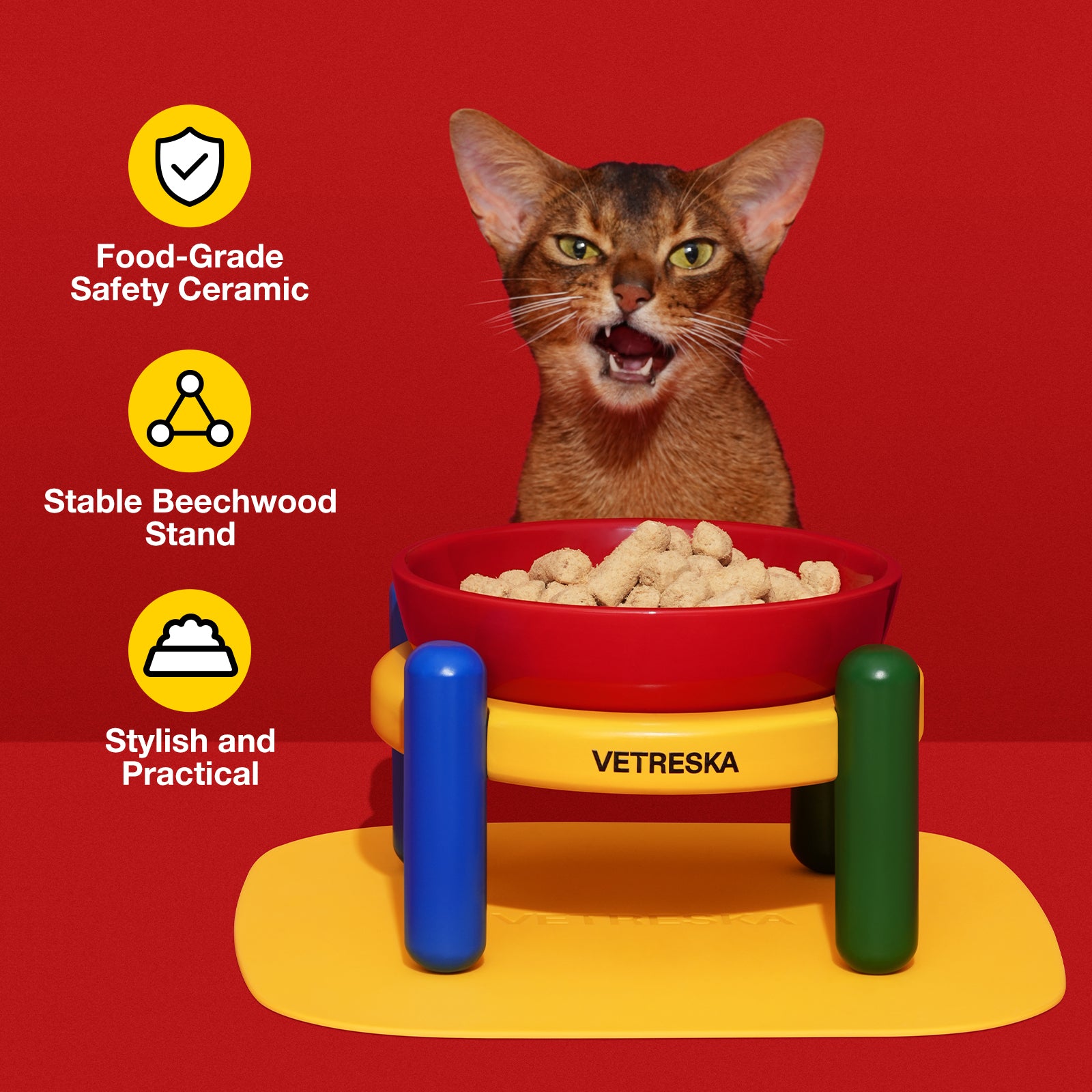 VETRESKA Chroma Ceramic Pet Bowl & Mat Set